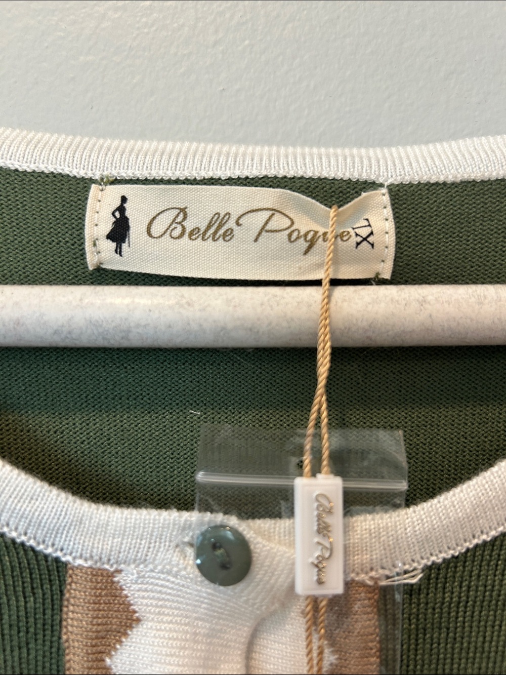 Belle Poque Olive Green Contrast-Trim Cardigan - Picture 3 of 5